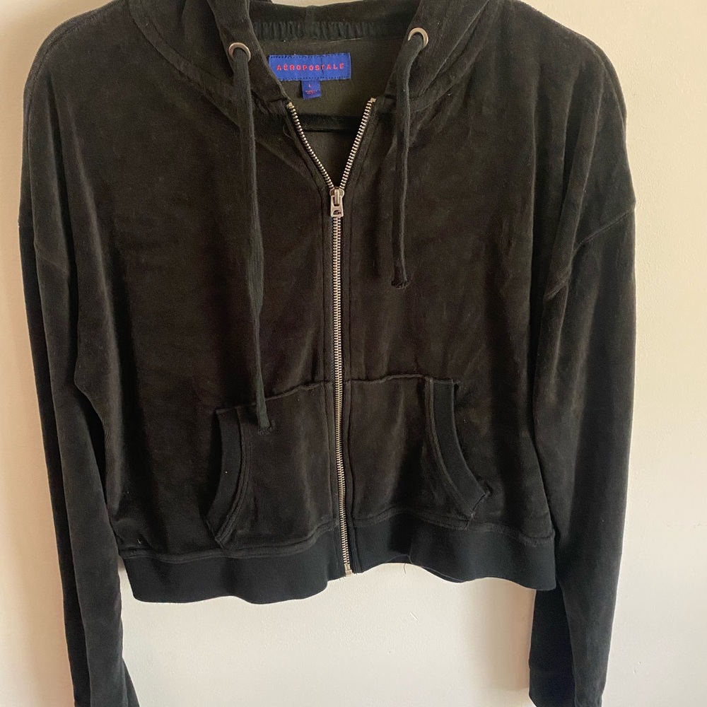 Aeropostale Women's Black Velour Zip-Up Hoodie‎